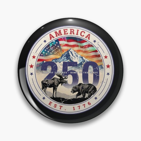 Item preview, America 250 Alaska Vintage Badge Moose Bear Mountain Patriotic Est 1776 Design v3 designed and sold by DarylWelsh2024.