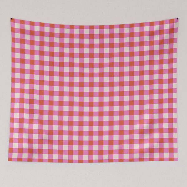 Item preview, Retro plaid pattern in shades of pink, coral, and cream designed and sold by kenagui.