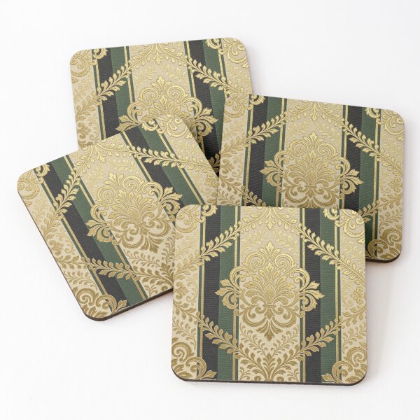 Item preview, Oat, Teal, and Black Striped Gold Damask designed and sold by DesignsByPrnces.