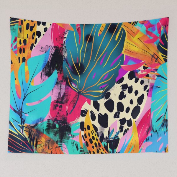 Item preview, Abstract illustration with tropical leaves, leopard print and abstract shapes in vibrant colors. 	 designed and sold by Soft Oddity.