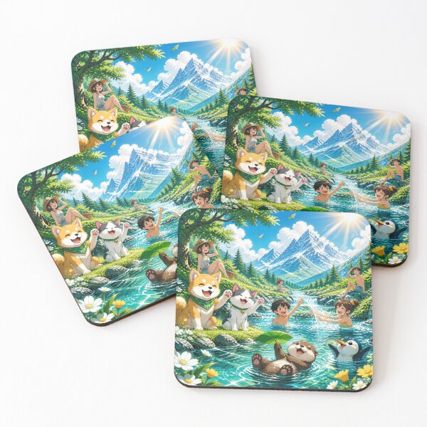 Item preview, Summer Fantasy River Adventure – Happy Anime Animals in Nature | Magical Forest Water Scene designed and sold by DervoTeck2767.