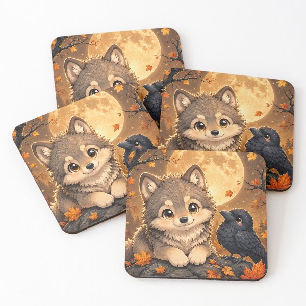 Item preview, Kawaii Wolf and Raven Autumn Moon designed and sold by alw951.
