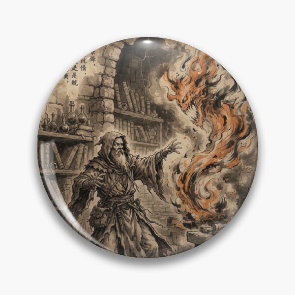 Item preview, The Mage and the Flame Elemental Sumi-e Ink Wash designed and sold by DuckOddity.