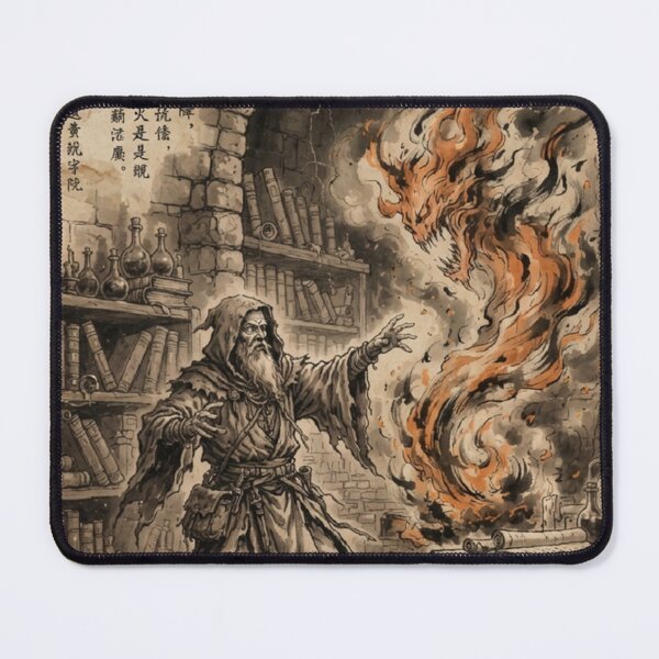 Item preview, The Mage and the Flame Elemental Sumi-e Ink Wash designed and sold by DuckOddity.