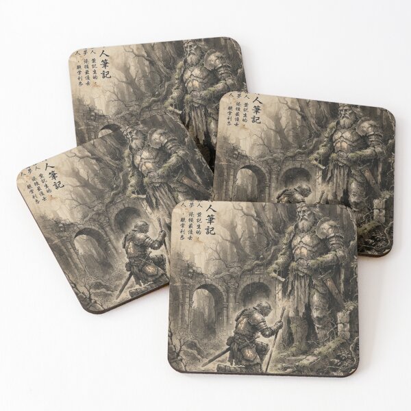 Item preview, The Runed Knight at the Forgotten Shrine Sumi-e Ink Wash designed and sold by DuckOddity.