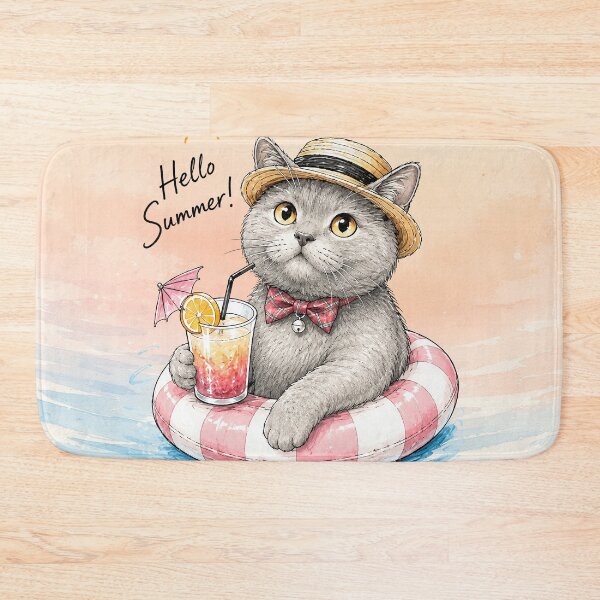 Artikelvorschau, Hallo Sommerkatze – Süße Pool-Schwimminsel für die Urlaubs-Katzenparty entworfen und verkauft von lematworks.