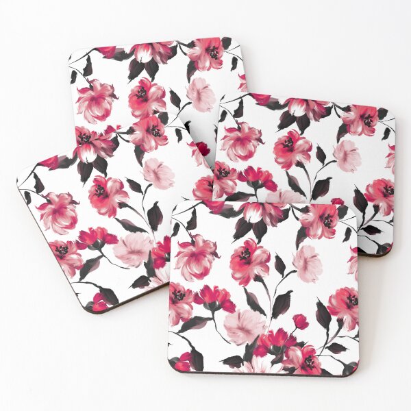 Item preview, Pink and Red Floral Pattern on White Background designed and sold by behappyandrelax.