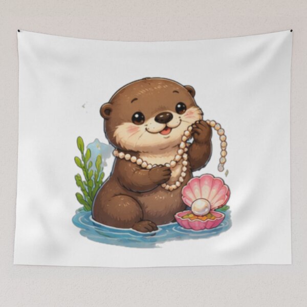 Item preview, Cute Otter with Pearl Necklace designed and sold by DailyDoodlesBySumbul.