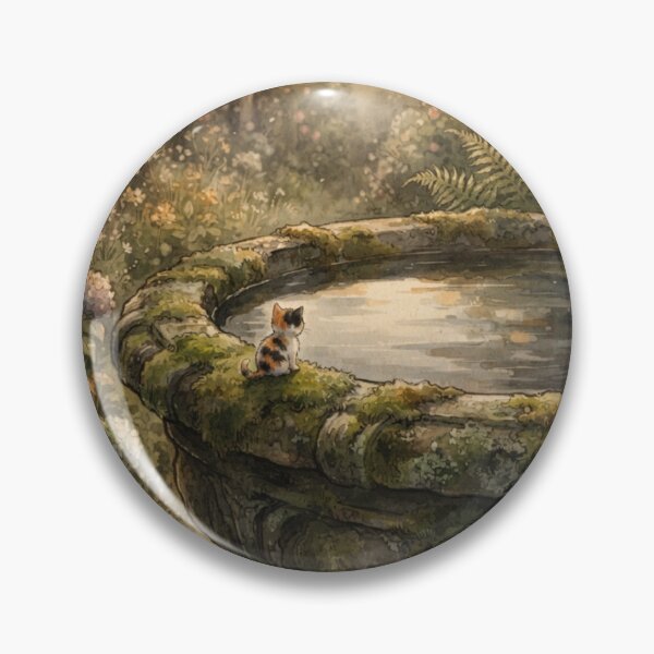 Item preview, Tiny Kitten on a Giant Antique Garden Birdbath Miniature Illustration designed and sold by DuckOddity.