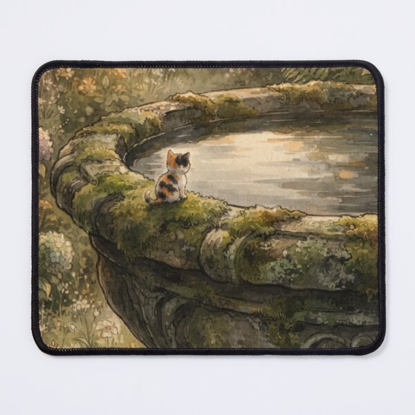 Item preview, Tiny Kitten on a Giant Antique Garden Birdbath Miniature Illustration designed and sold by DuckOddity.