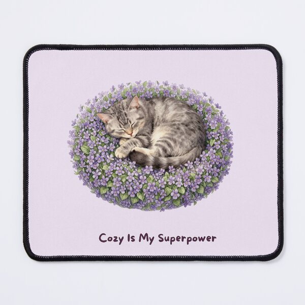 Item preview, Cozy Is My Superpower | Sleeping Gray Kitten in Purple Flowers | Watercolor Cat Art Opis designed and sold by BCapybara.