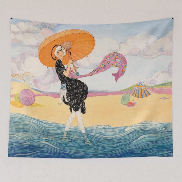 Item preview, Girl on the Beach - Art Deco Beach Fashion Illustration for Vintage Art Lovers designed and sold by RickE.