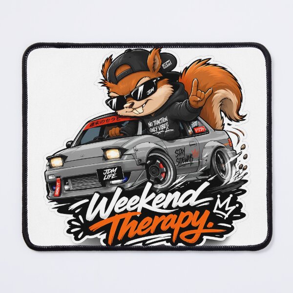 Item preview, Weekend Therapy Squirrel – Burnout Car Cartoon Mascot Sticker designed and sold by Aesthicer.