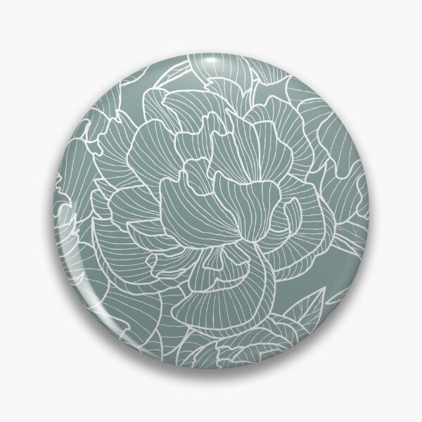 Item preview, white peony contour drawing on muted pastel teal designed and sold by kobyakov.