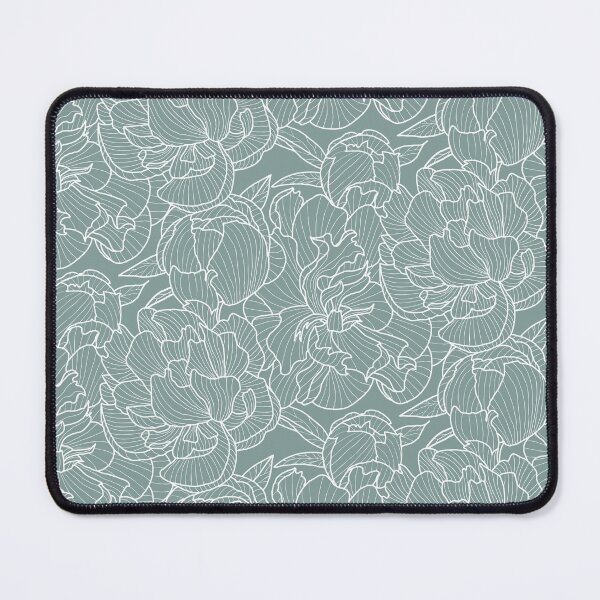 Item preview, white peony contour drawing on muted pastel teal designed and sold by kobyakov.