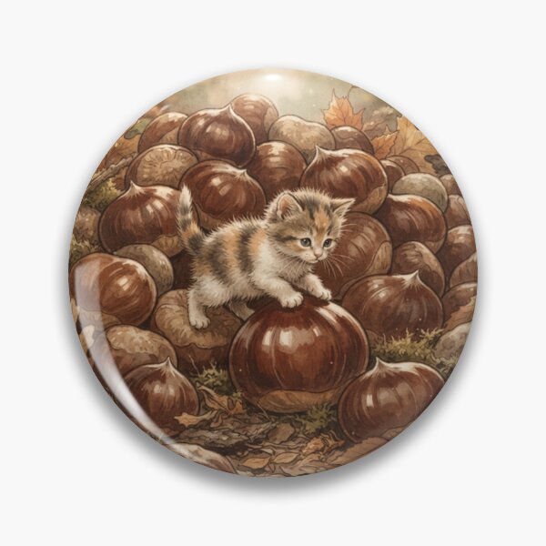 Item preview, Tiny Kitten Exploring Giant Chestnuts on the Forest Floor Miniature Illustration Illustration designed and sold by DuckOddity.