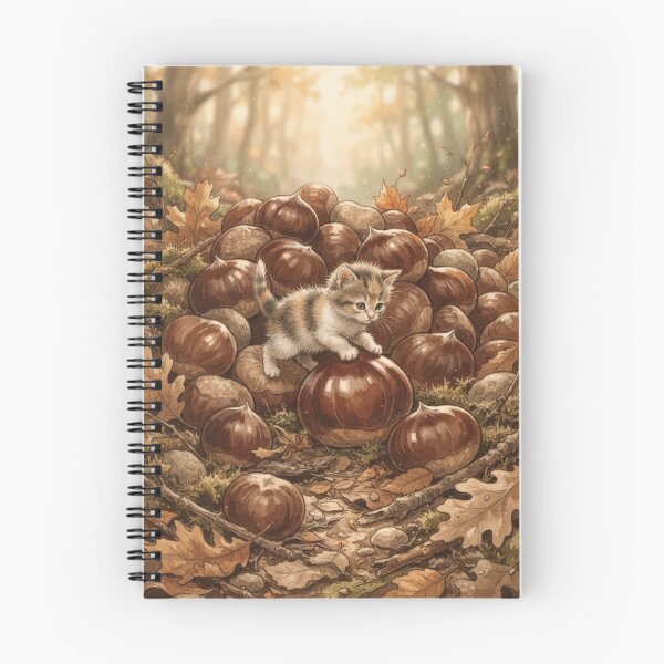 Item preview, Tiny Kitten Exploring Giant Chestnuts on the Forest Floor Miniature Illustration Illustration designed and sold by DuckOddity.