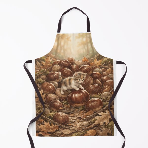 Item preview, Tiny Kitten Exploring Giant Chestnuts on the Forest Floor Miniature Illustration Illustration designed and sold by DuckOddity.