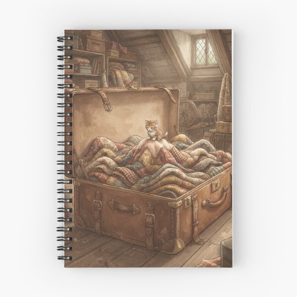 Item preview, Tiny Kitten on a Giant Vintage Attic Trunk Miniature Illustration designed and sold by DuckOddity.
