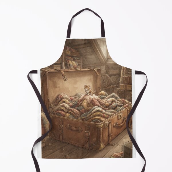Item preview, Tiny Kitten on a Giant Vintage Attic Trunk Miniature Illustration designed and sold by DuckOddity.