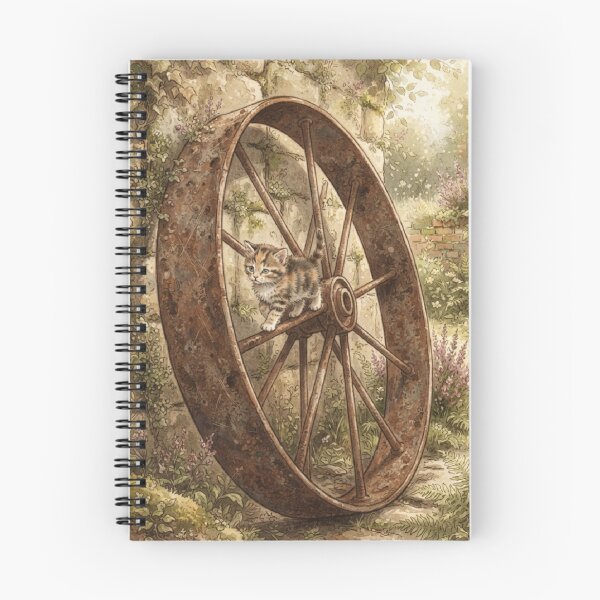 Item preview, Tiny Kitten on a Giant Vintage Metal Wheel Miniature Illustration designed and sold by DuckOddity.