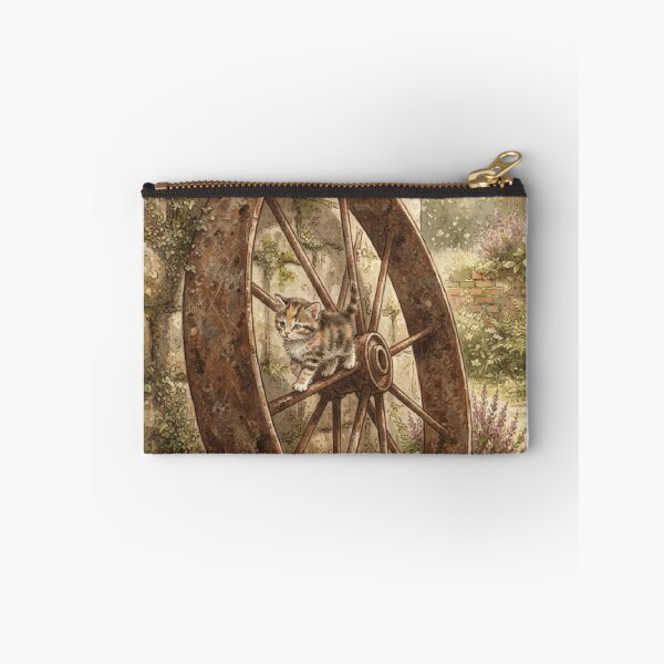 Item preview, Tiny Kitten on a Giant Vintage Metal Wheel Miniature Illustration designed and sold by DuckOddity.