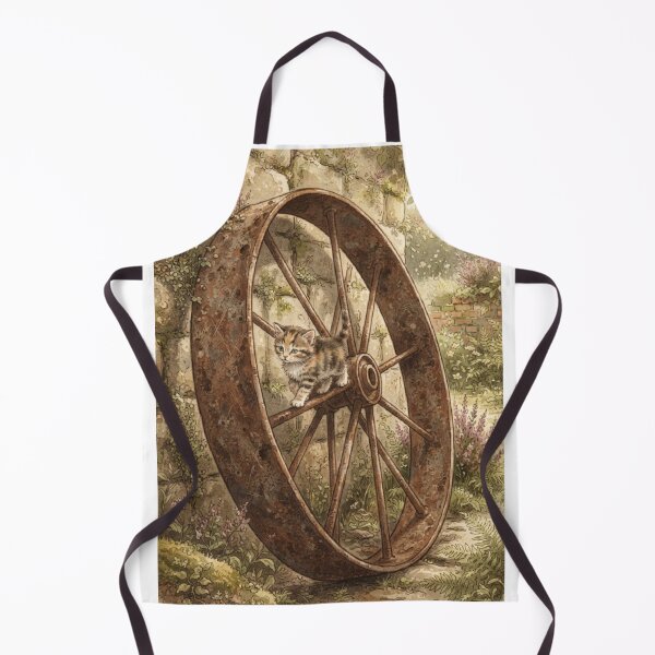 Item preview, Tiny Kitten on a Giant Vintage Metal Wheel Miniature Illustration designed and sold by DuckOddity.