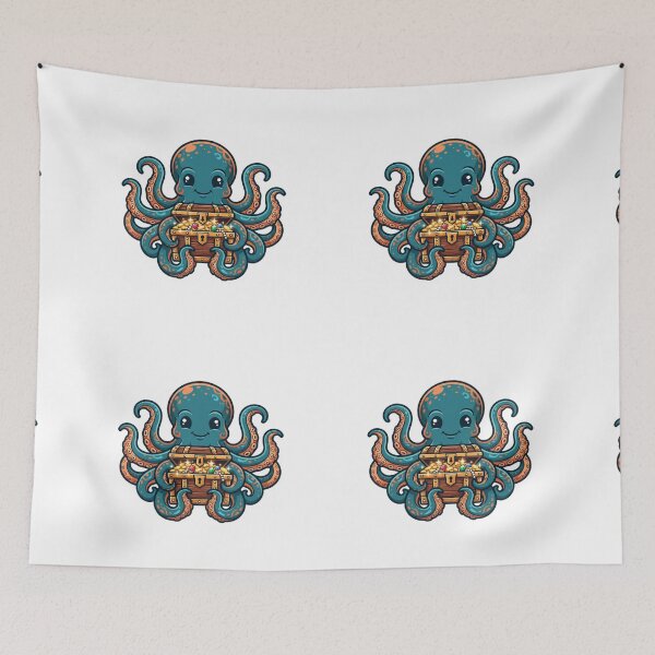 Item preview, Octopus holding treasure chest designed and sold by kidoramagic.