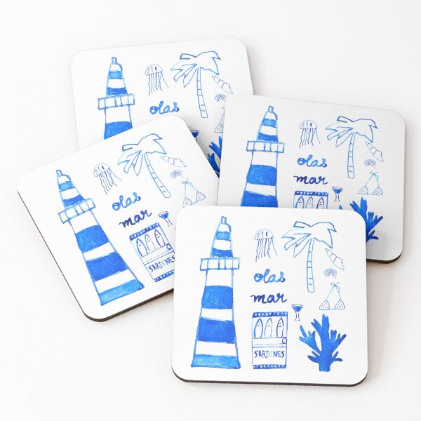 Item preview, Lighthouse and Sardines in Blue Watercolor designed and sold by ElizabethCoelho.