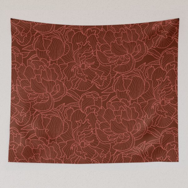 Item preview, orange-brown peony contour drawing designed and sold by kobyakov.