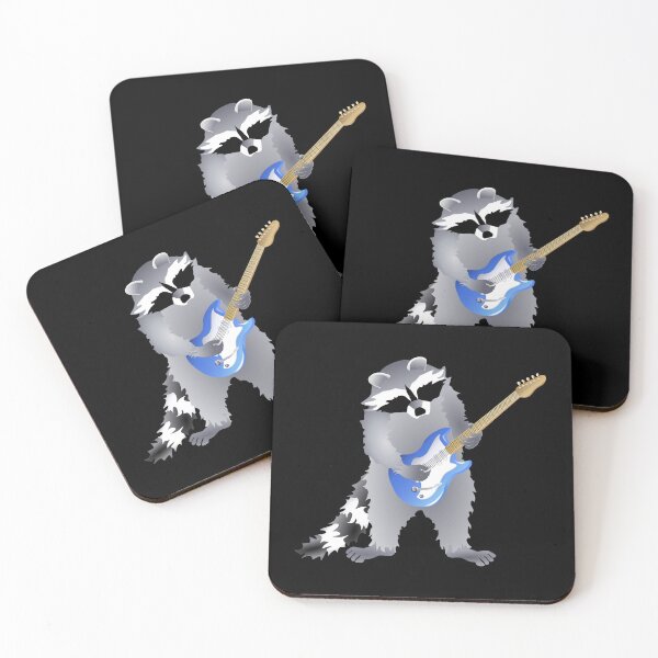 Item preview, Raccoon Playing Right Handed, Blue Electric Guitar designed and sold by Adamo-illustration.