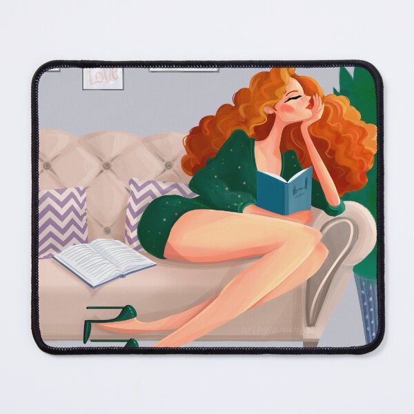 Item preview, Cozy Redhead Girl Reading on Sofa designed and sold by ArtbyLanaN.
