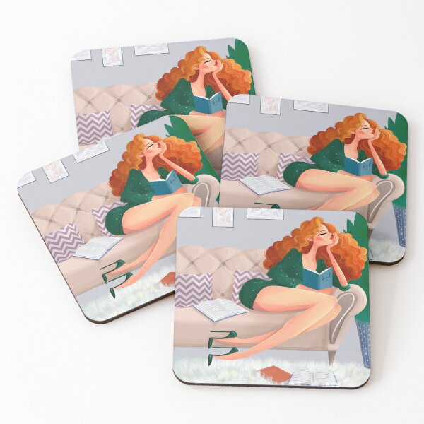 Item preview, Cozy Redhead Girl Reading on Sofa designed and sold by ArtbyLanaN.