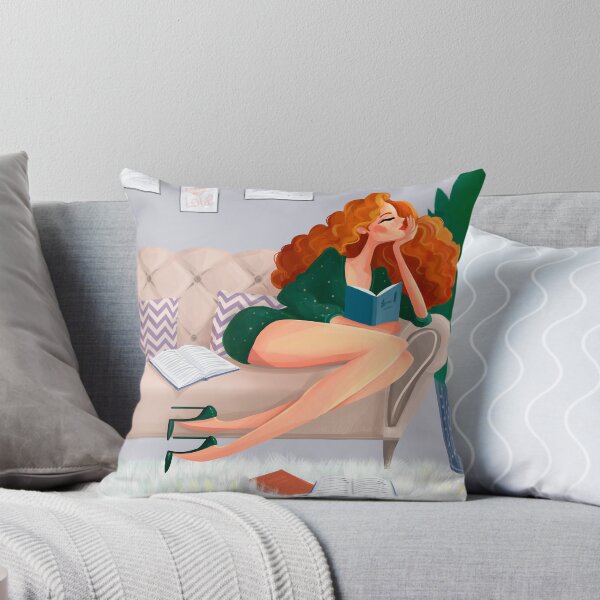 Item preview, Cozy Redhead Girl Reading on Sofa designed and sold by ArtbyLanaN.