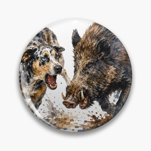 Item preview, The Bay Standoff - Louisiana Catahoula Leopard Dog and Wild Boar Watercolor Art designed and sold by RebelPawz.
