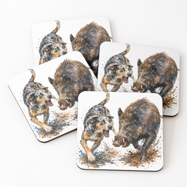 Item preview, The Bay Standoff - Louisiana Catahoula Leopard Dog and Wild Boar Watercolor Art designed and sold by RebelPawz.