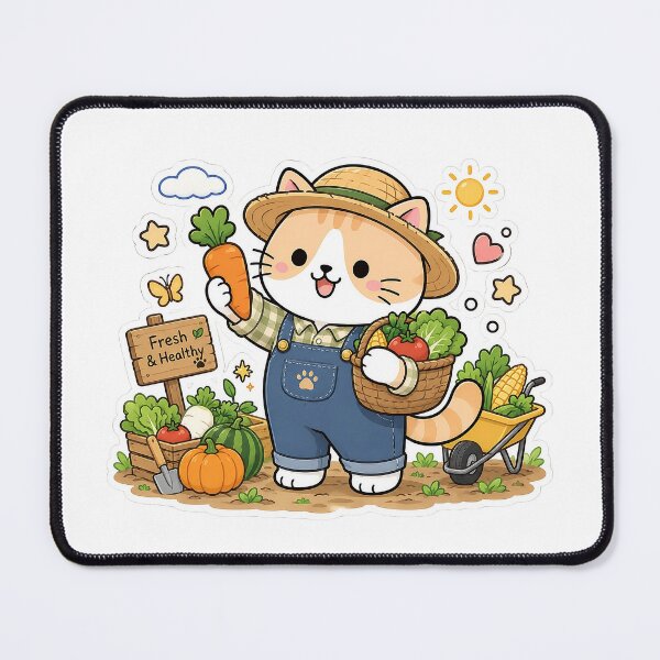 Item preview, Cute Farmer Cat Kawaii Ginger Kitty Farming Hero Illustration designed and sold by NoopnyangStudio.