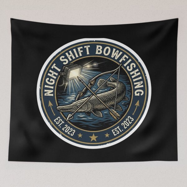 Item preview, Night Shift Bowfishing - Alligator Gar & Bow Hunter Retro Badge designed and sold by Georain.