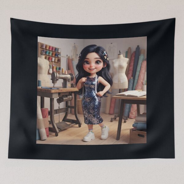Item preview, Girl Fashion Designer in Studio with Sequin Dress designed and sold by Azurart2.
