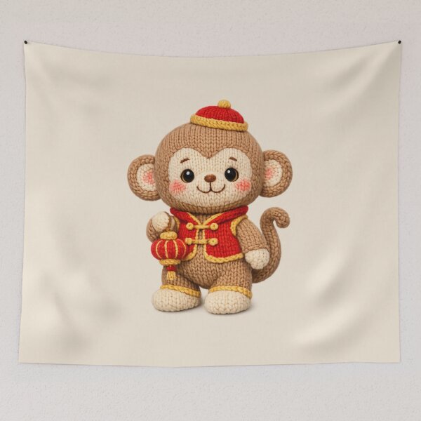 Item preview, Cute Knitted Year Of The Monkey | Kawaii 3D Chinese New Year Zodiac Knit Art designed and sold by Moons Studio.