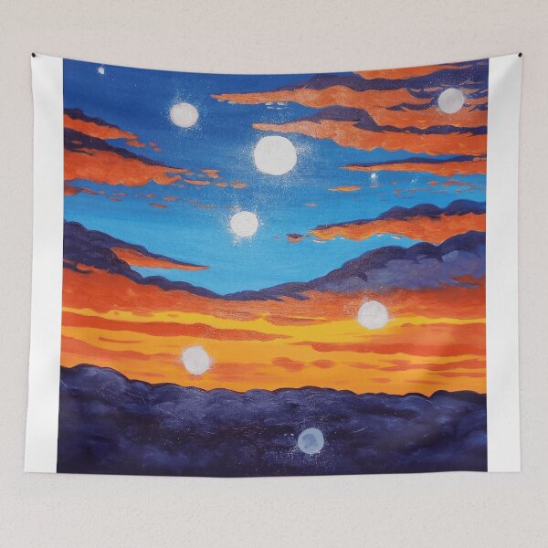 Item preview, Colorful Sunset Sky Painting with Multiple Glowing Moons designed and sold by CosmicGloom.