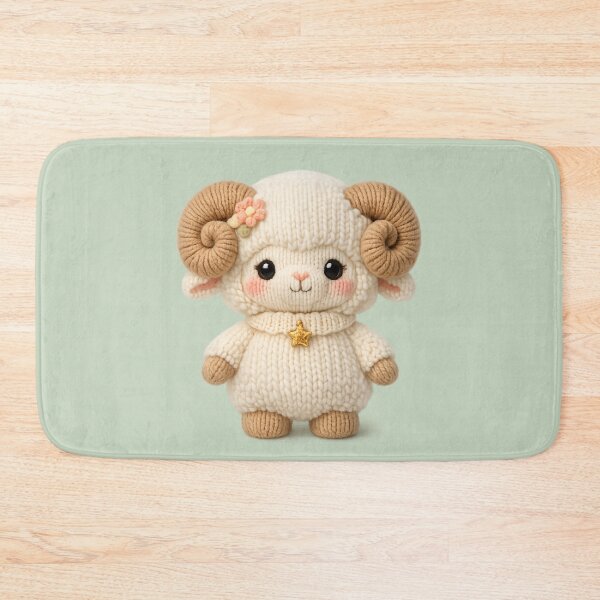 Item preview, Cute Aries Ram Plush Zodiac Nursery | Kawaii Knitted Astrology Knit Art designed and sold by Moons Studio.