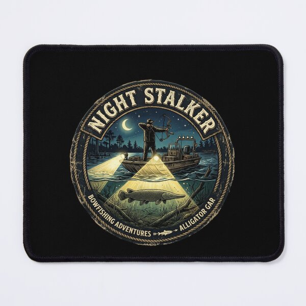 Item preview, Night Stalker Bowfishing - Alligator Gar Boat Hunter Vintage Emblem designed and sold by Georain.