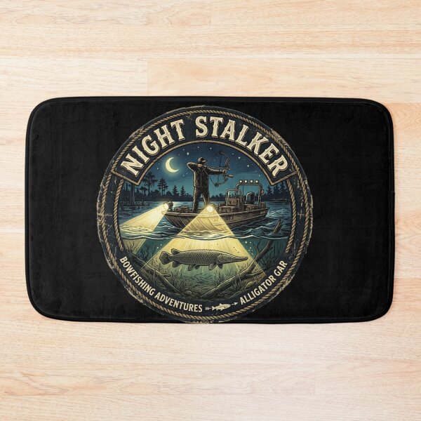 Item preview, Night Stalker Bowfishing - Alligator Gar Boat Hunter Vintage Emblem designed and sold by Georain.