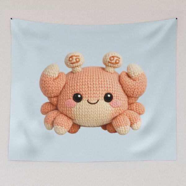 Item preview, Cute Cancer Crab Plush Zodiac Nursery | Kawaii Knitted Astrology Knit Art designed and sold by Moons Studio.