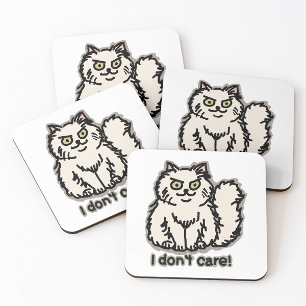 Item preview, "I don't care!" white longhair cat designed and sold by Chibi-NumNum.