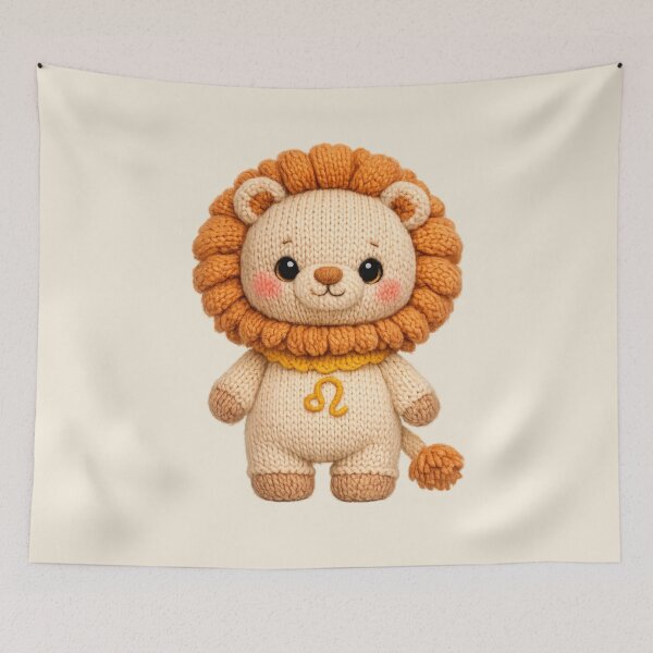 Item preview, Cute Leo Lion Plush Zodiac Nursery | Kawaii Knitted Astrology Knit Art designed and sold by Moons Studio.