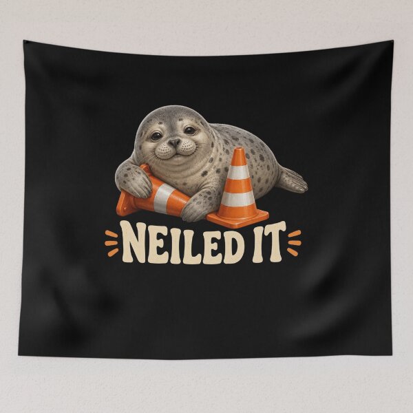 Item preview, seal cute seal with traffic cones playful animal art designed and sold by FormalDehyena.