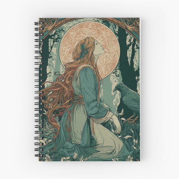 Item preview, Celtic Raven Priestess Art Nouveau Moon Goddess Print designed and sold by ExpressoJungle.