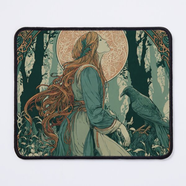 Item preview, Celtic Raven Priestess Art Nouveau Moon Goddess Print designed and sold by ExpressoJungle.